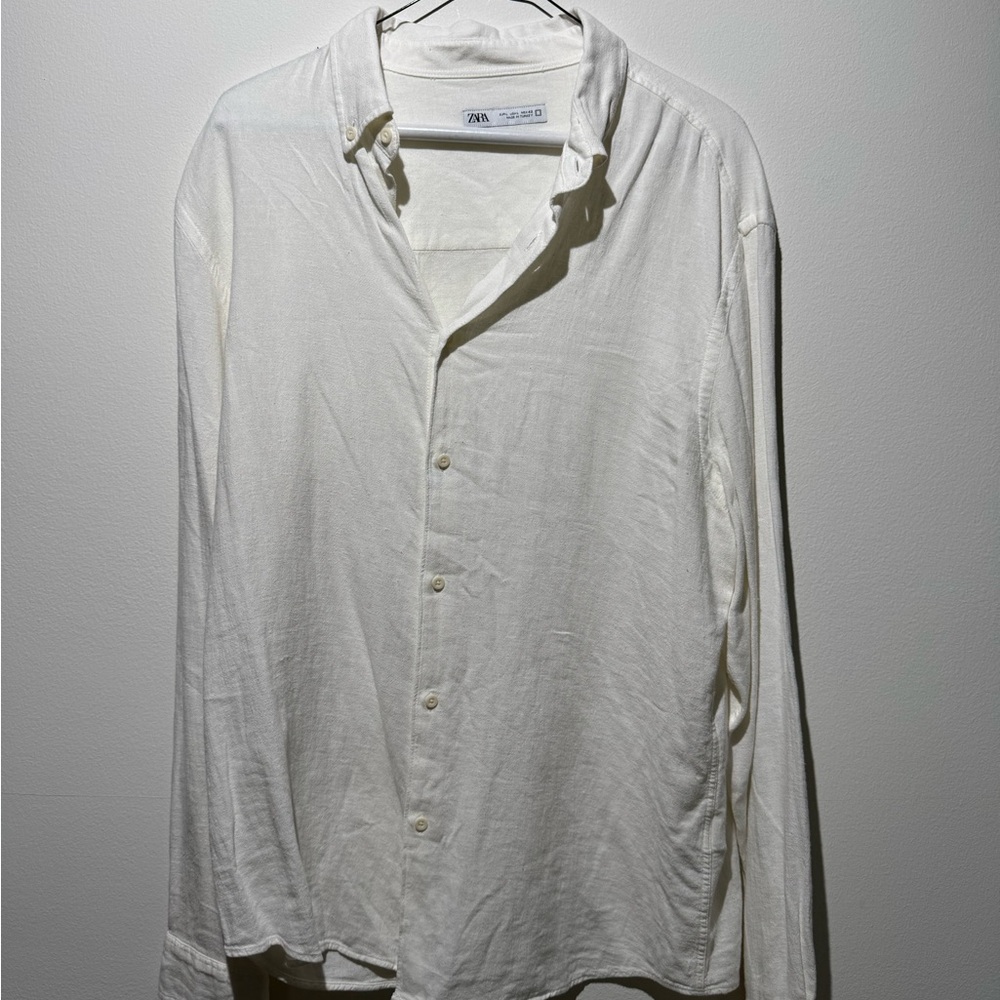 Zara Men's Cream Button Down Shirt Linen